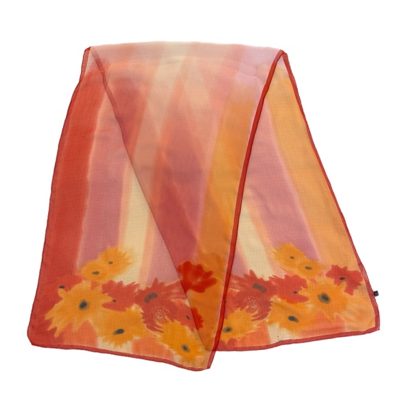 Vintage Sheer Floral Silk Scarf – Orange & Yellow Flowers - Picture 4 of 10